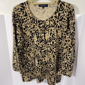 Evan Picone Xl‎ Woman's Cardigan Leopard Button Front F1